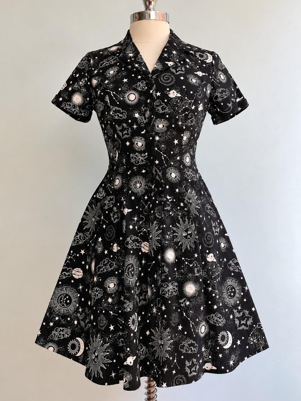 Celestial Black Lunar Shirt Dress